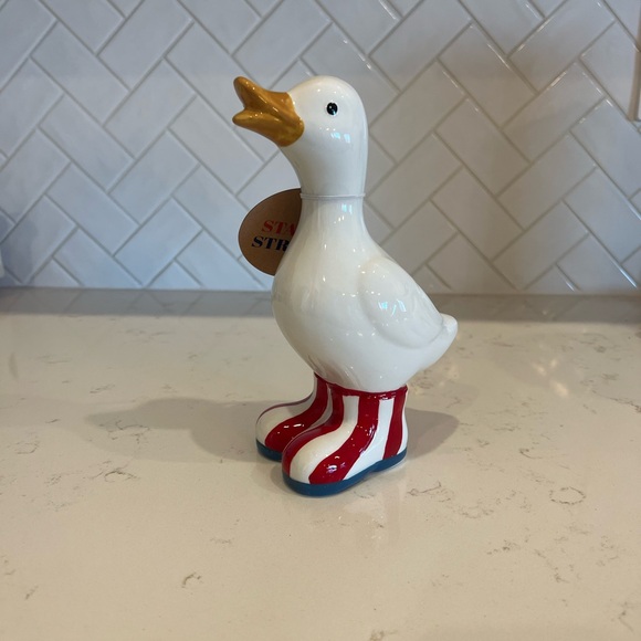 Other - Patriotic White Ceramic Duck with Red Striped Boots